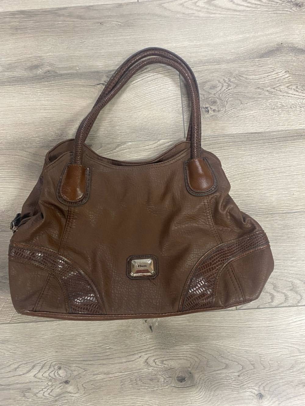 Brown Faux Leather Tote Handbag